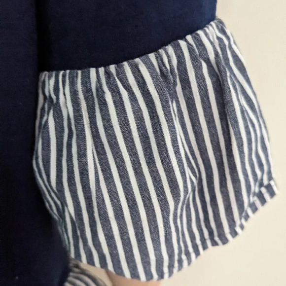 Pleione Stripe Bell Sleeves Blouse Size M Peplum Navy‎ Blue is Casual - Picture 6 of 8